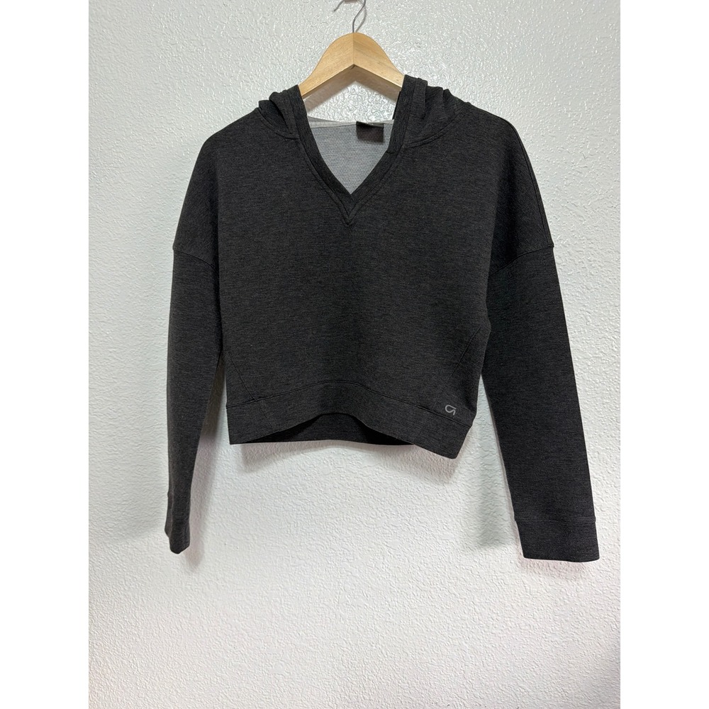 GapFit Womens Charcoal Gray Heather V-Neck Cropped Activewear Hoodie XS